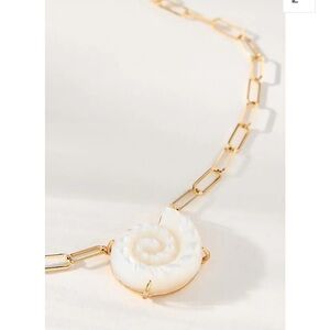Anthropologie Serefina Paper Clip Pearl Shell Necklace Adjustable Gold SOLD OUT